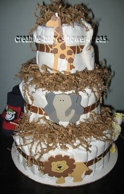 neutral tan and brown jungle animals diaper cake