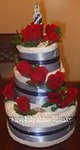 red and blue lighthouse towel cake