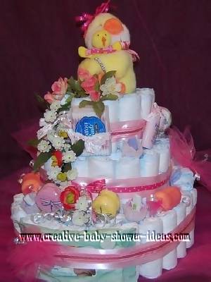 mommy and baby polka dot duck diaper cake