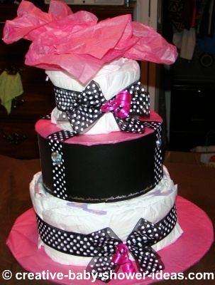 Mod Diaper Cake mod pink and black diaper cake