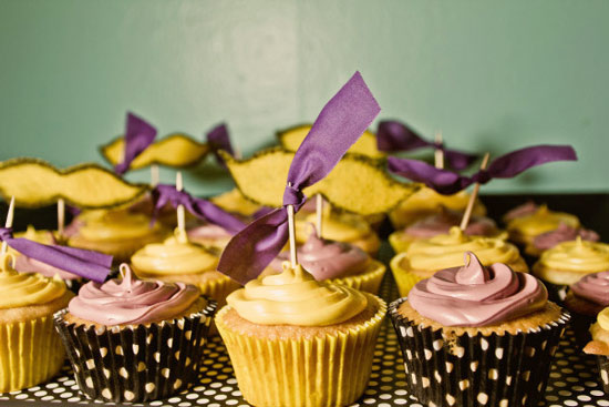 purple and yellow cupcakes
