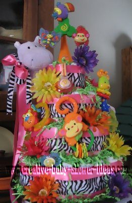 pink zebra stripes diaper cake
