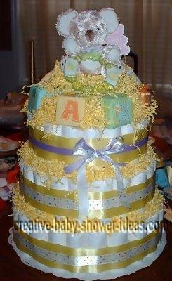 koala nappy cake with baby blocks