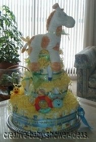 side view of giraffe diaper cake