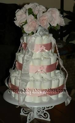 elegant light pink roses diaper cake