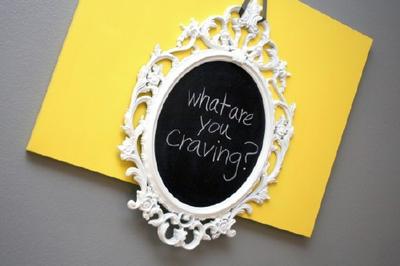 custom white framed chalkboard hanging on yellow canvas board