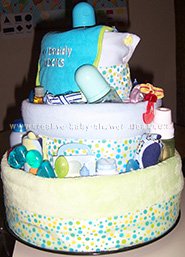 side view of boy diaper cake