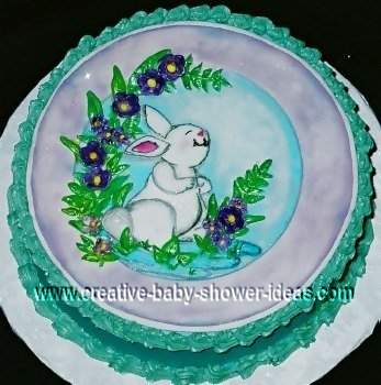 blue and teal white bunny rabbit cake