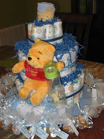 blue polka dot winnie the pooh diaper cake
