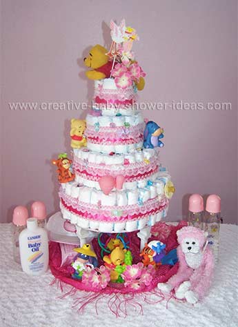 pink lace winnie the pooh diaper cake